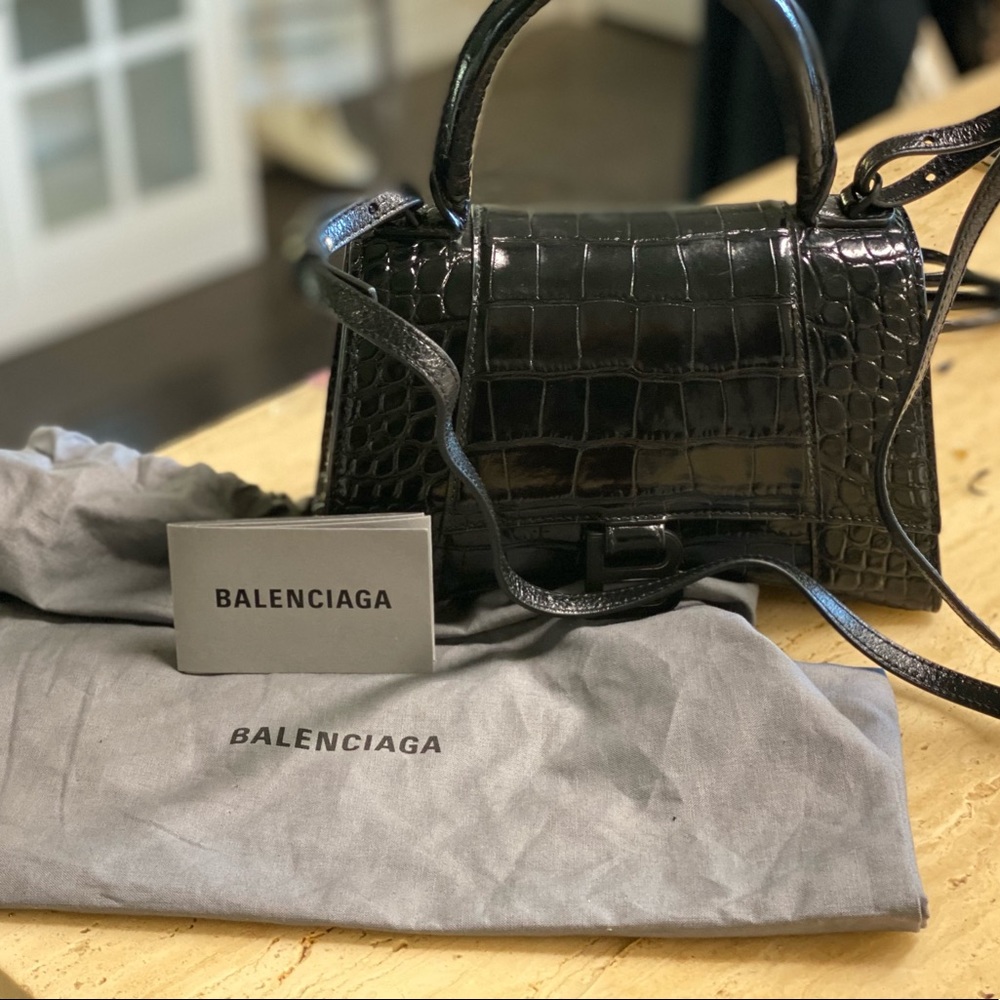 Balenciaga Hourglass small crocodile-embossed bag